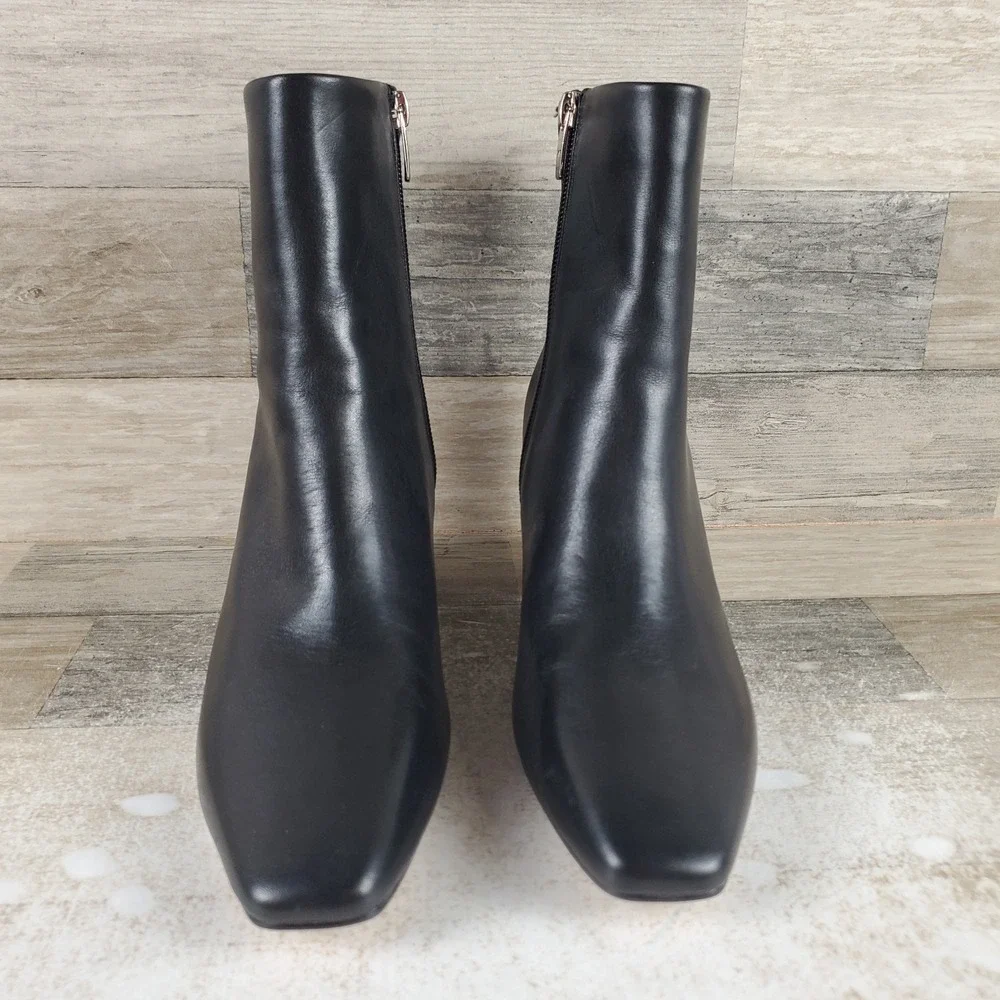Marc Fisher LTD Floria Womens Boots Sz 6.5 Black Leather Side Zip Block Heel